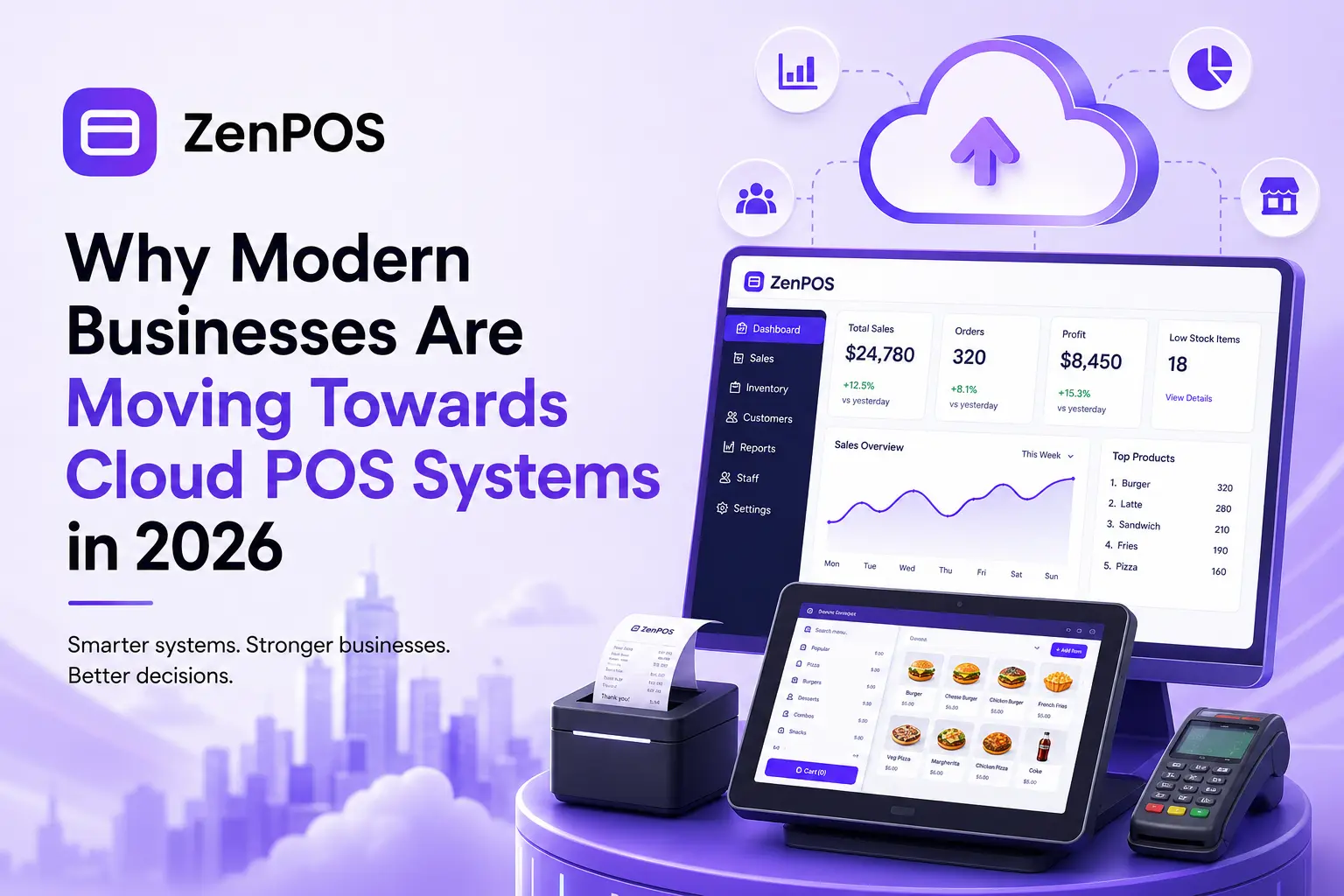 Cloud POS system on a tablet in a modern retail store